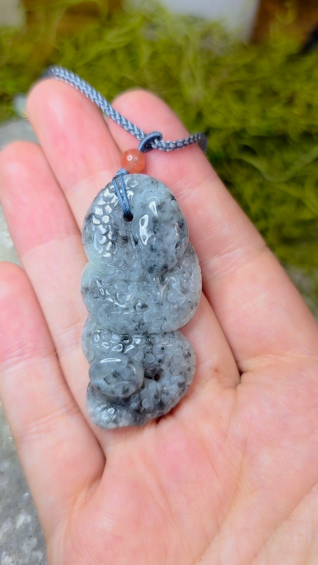 Black and White Jadeite Snake Pendant Necklace