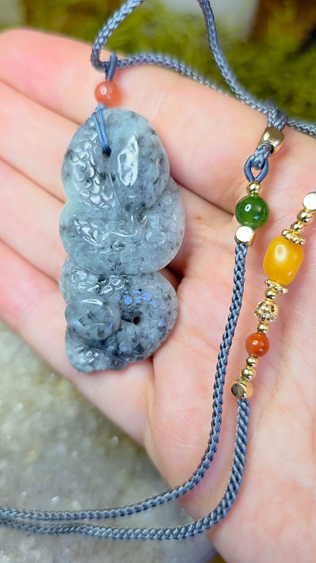 Black and White Jadeite Snake Pendant Necklace
