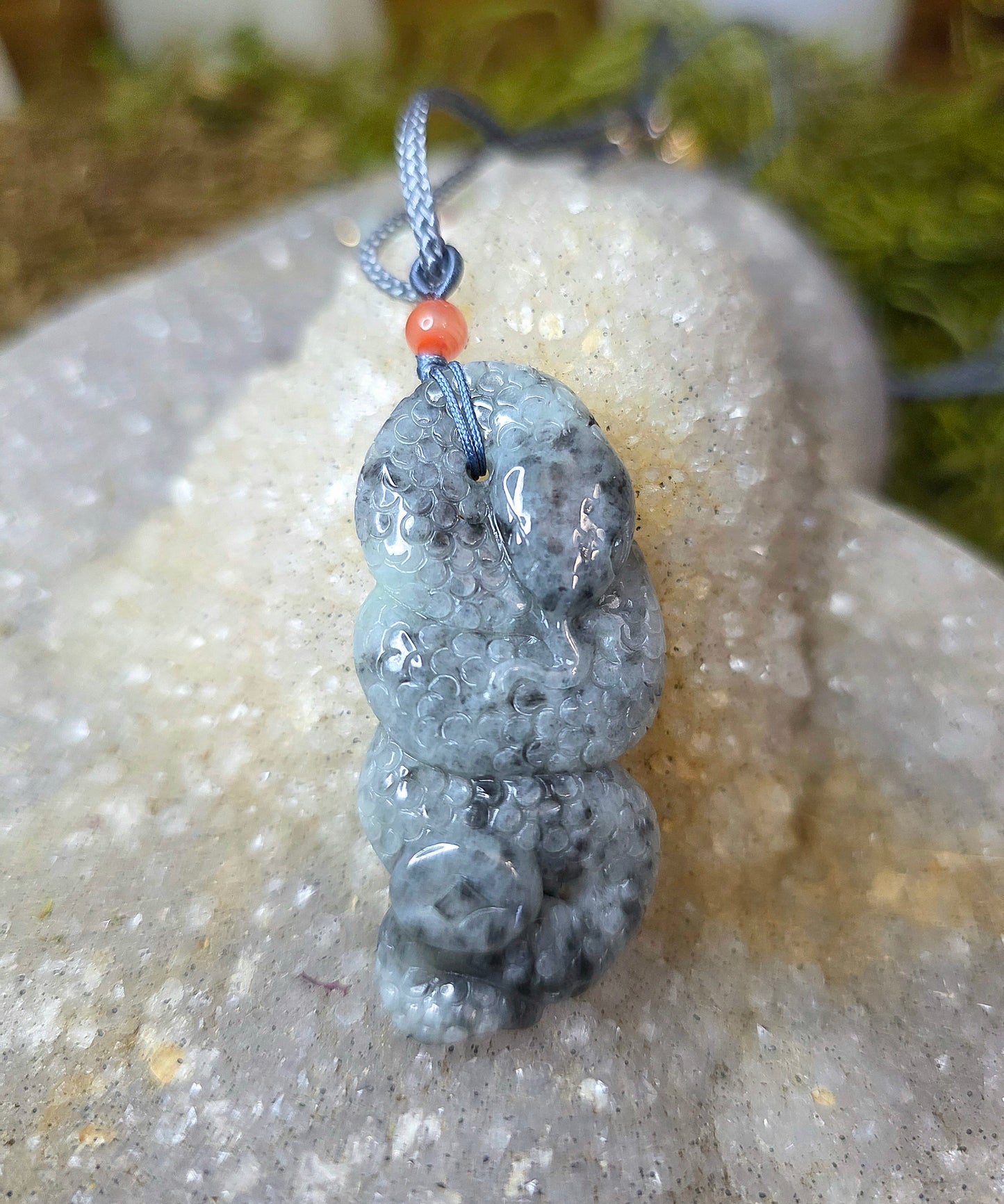 Black and White Jadeite Snake Pendant Necklace