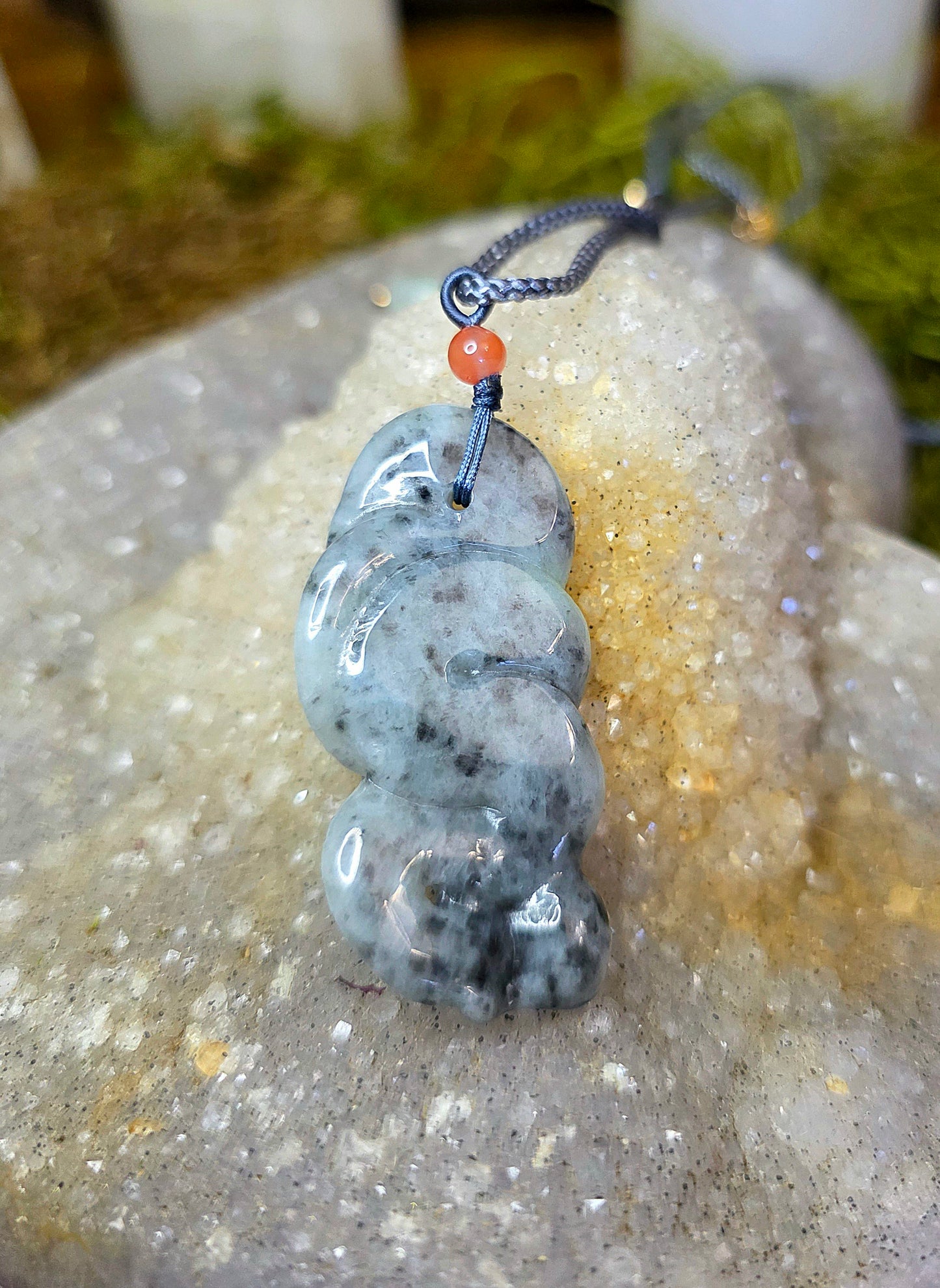 Black and White Jadeite Snake Pendant Necklace