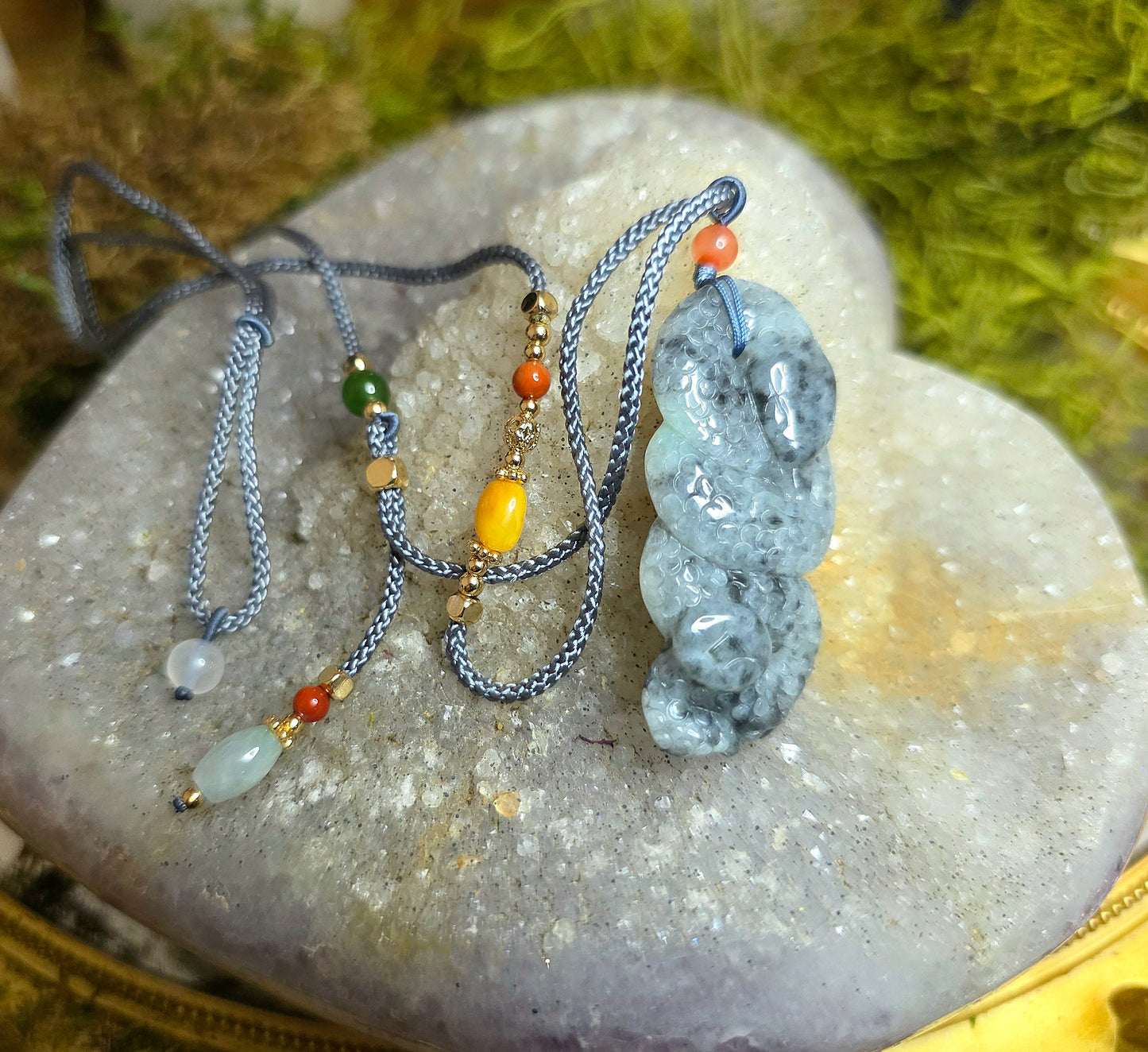 Black and White Jadeite Snake Pendant Necklace