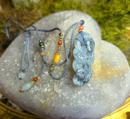 Black and White Jadeite Snake Pendant Necklace
