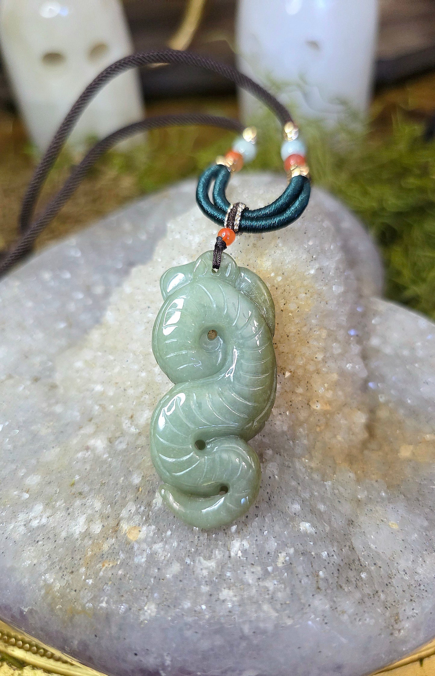 Two Tone Green Jadeite Snake Pendant Necklace