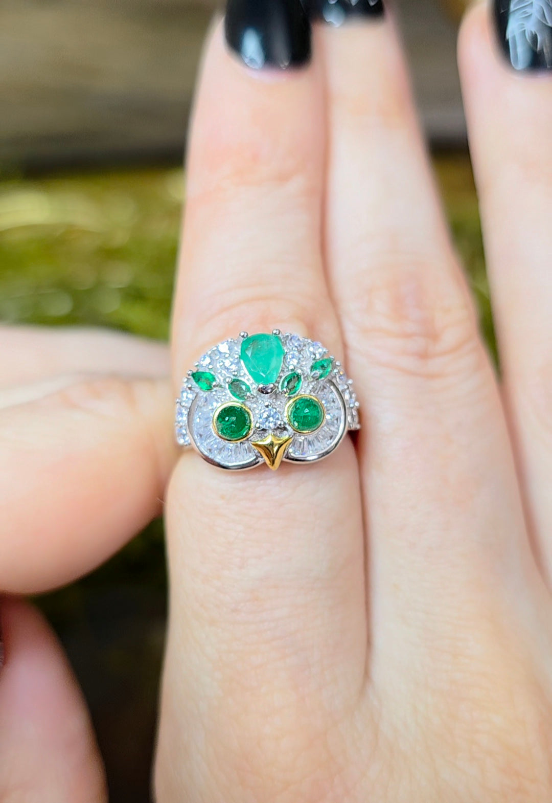 Emerald Owl Ring