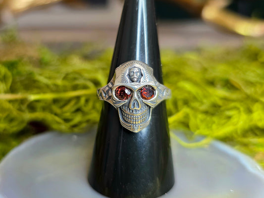 Red Garnet Skull Ring