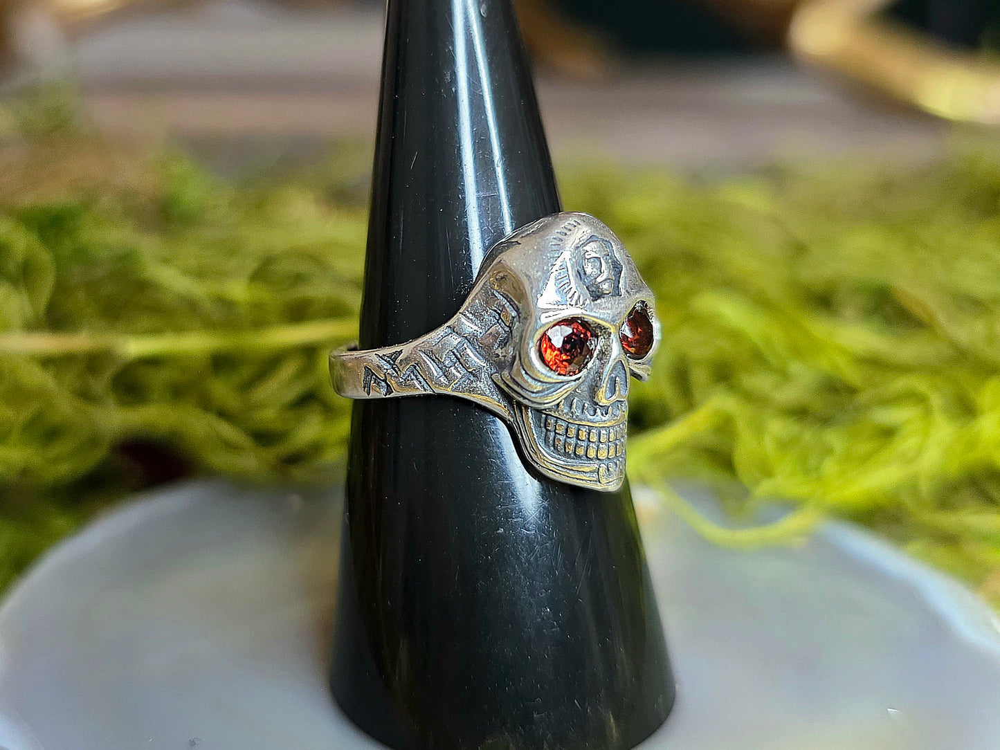 Red Garnet Skull Ring