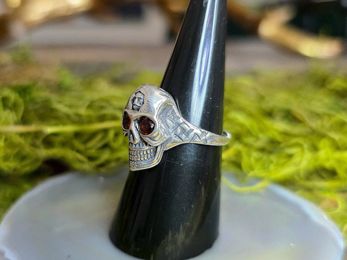 Red Garnet Skull Ring