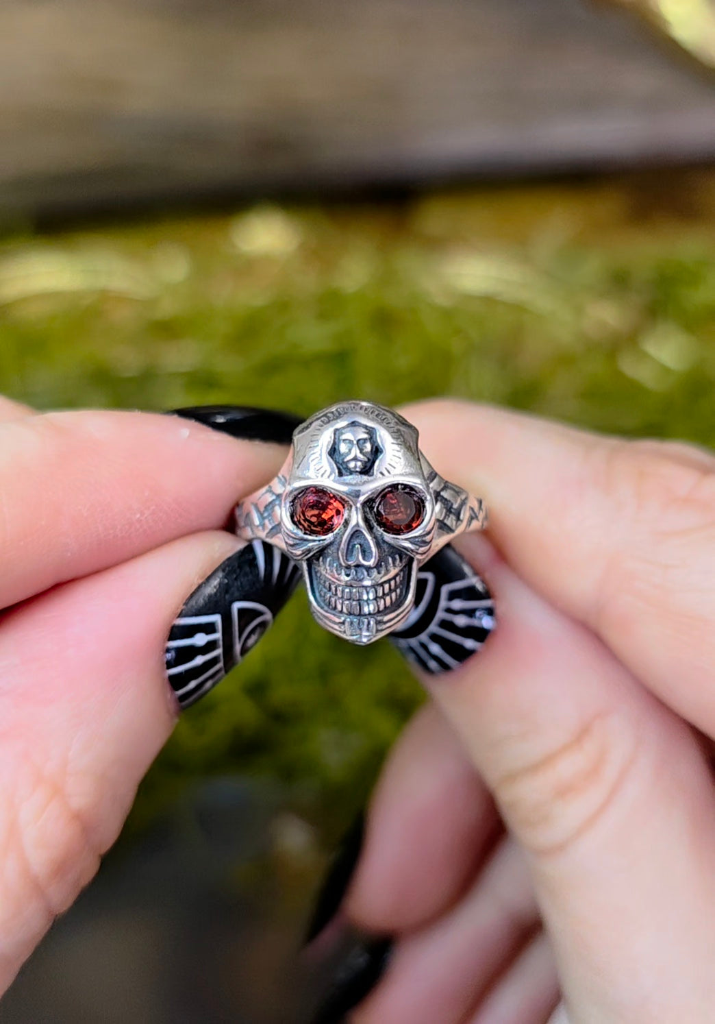 Red Garnet Skull Ring