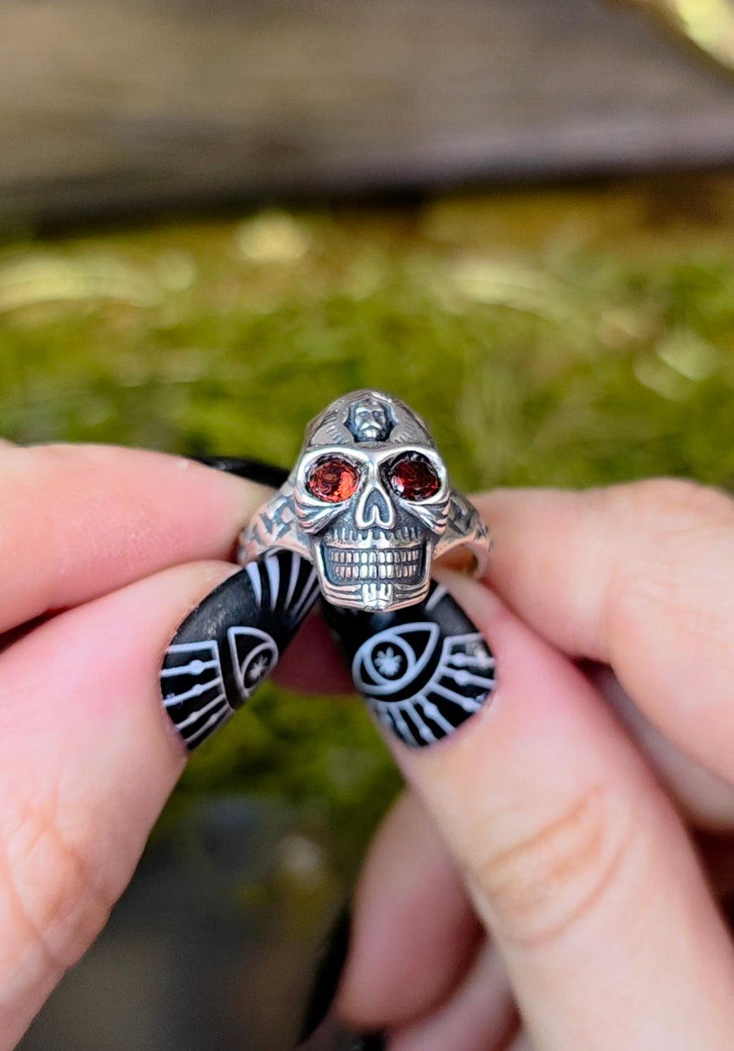 Red Garnet Skull Ring