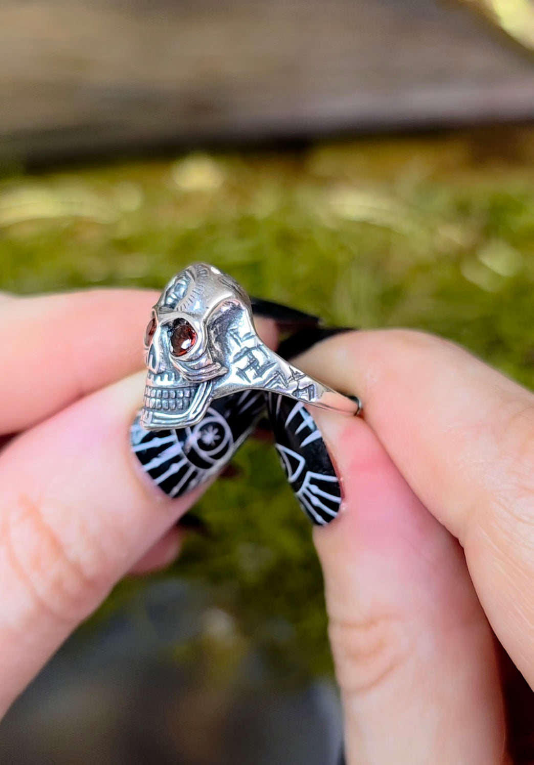 Red Garnet Skull Ring