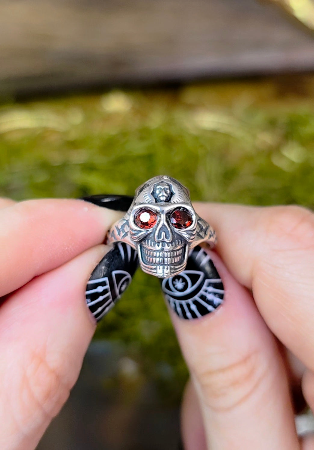 Red Garnet Skull Ring