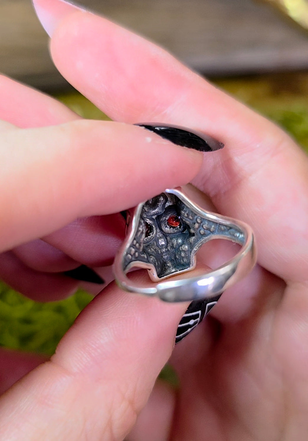 Red Garnet Skull Ring