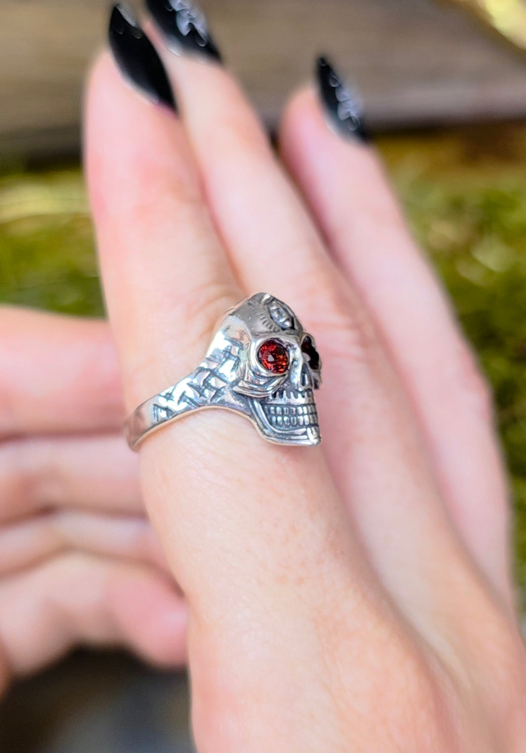 Red Garnet Skull Ring