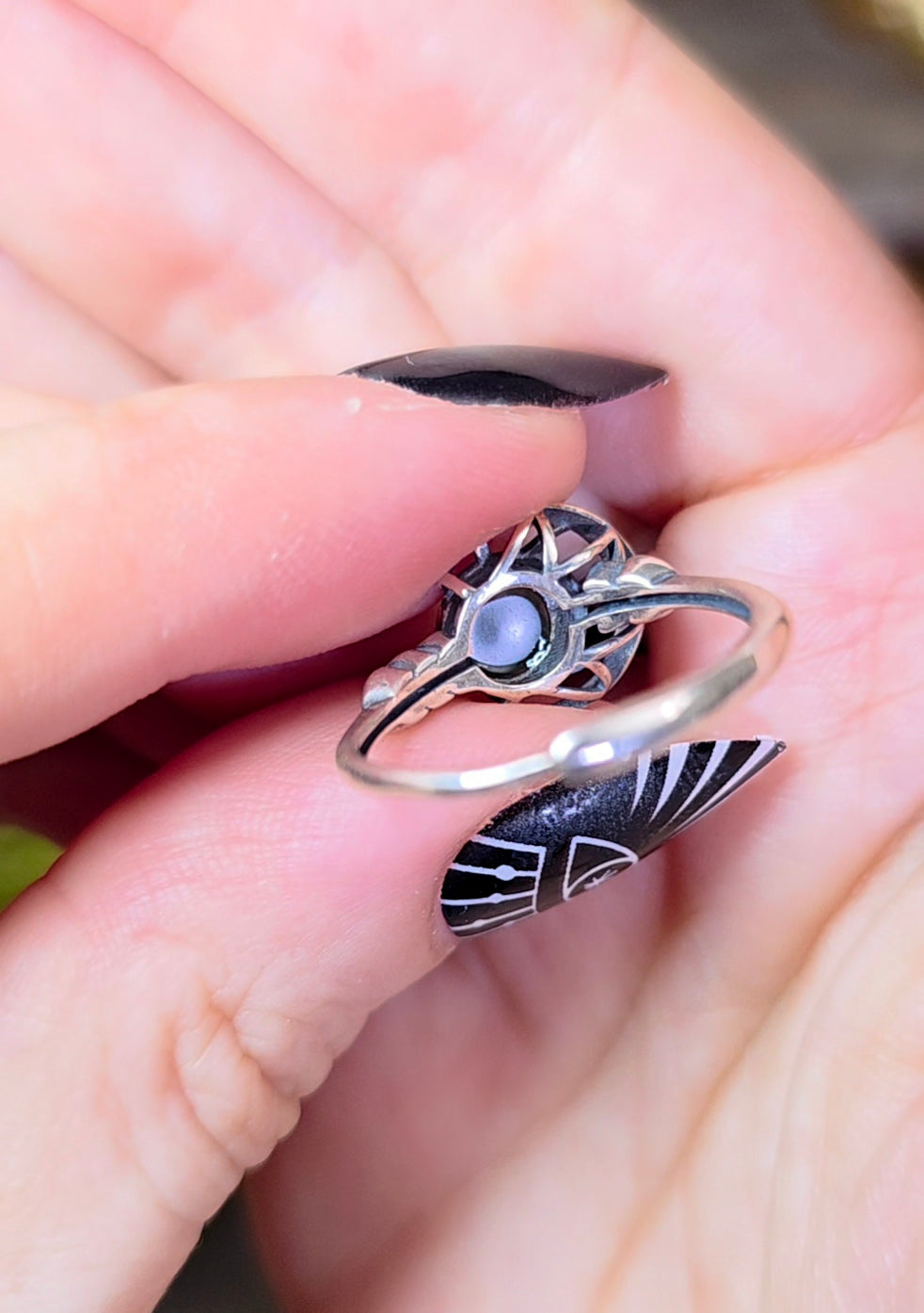 Green Rutile Moon Ring