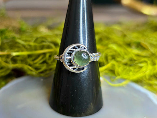 Green Rutile Moon Ring