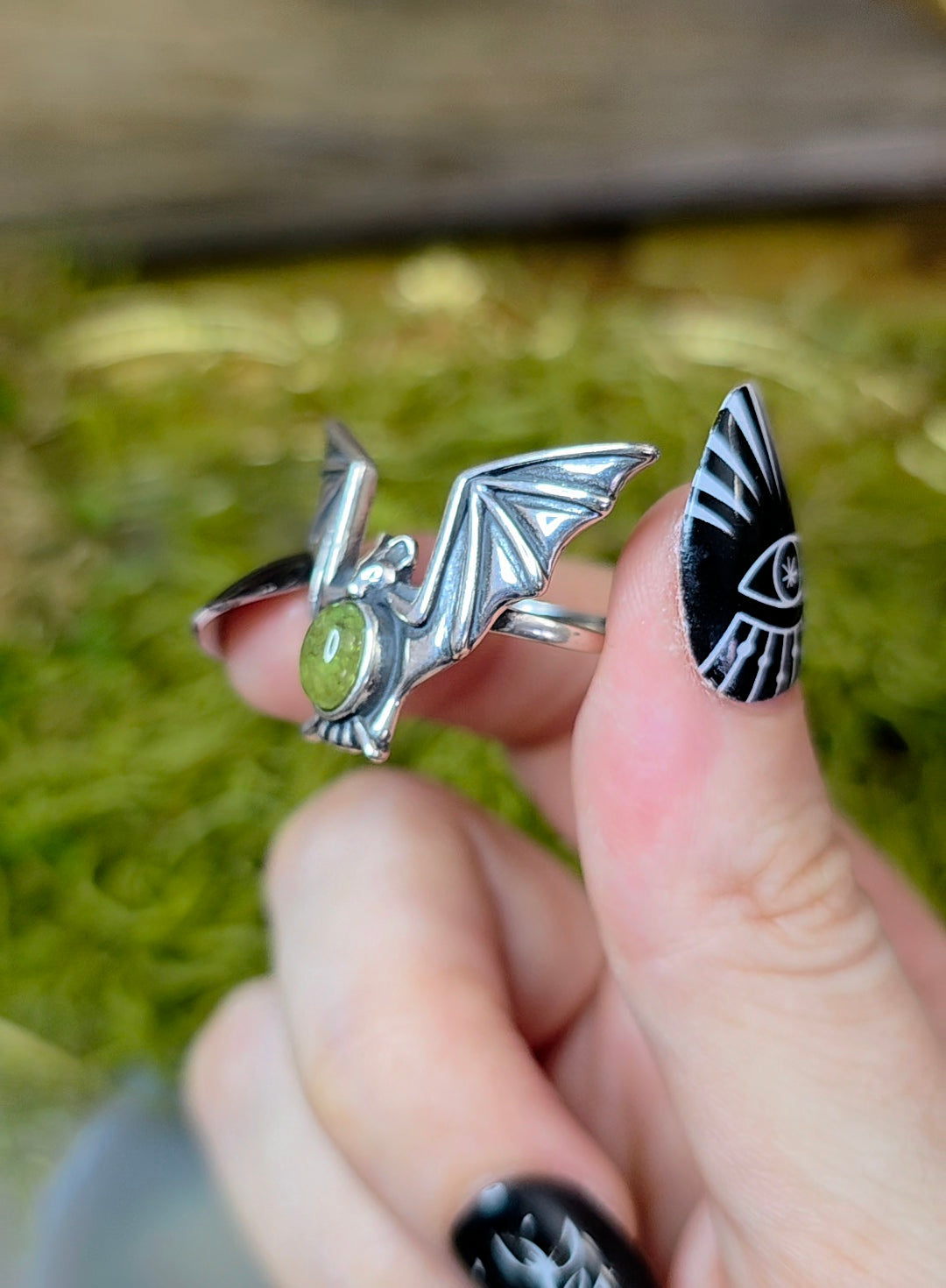 Green Garnet Bat Ring