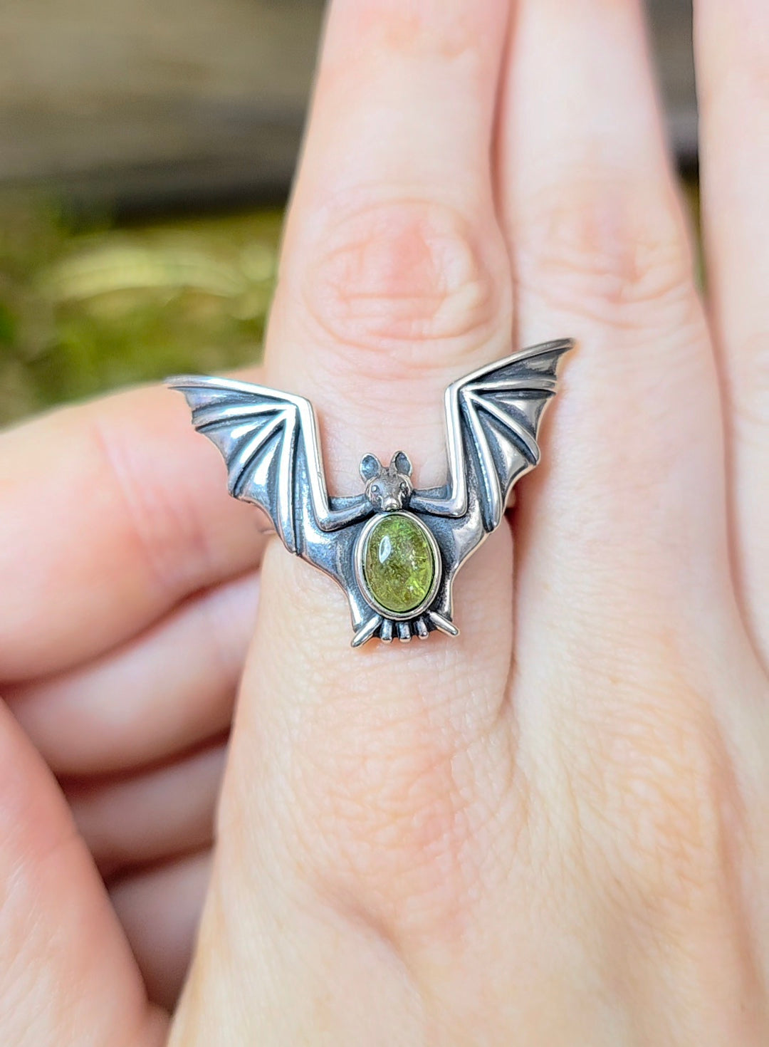 Green Garnet Bat Ring