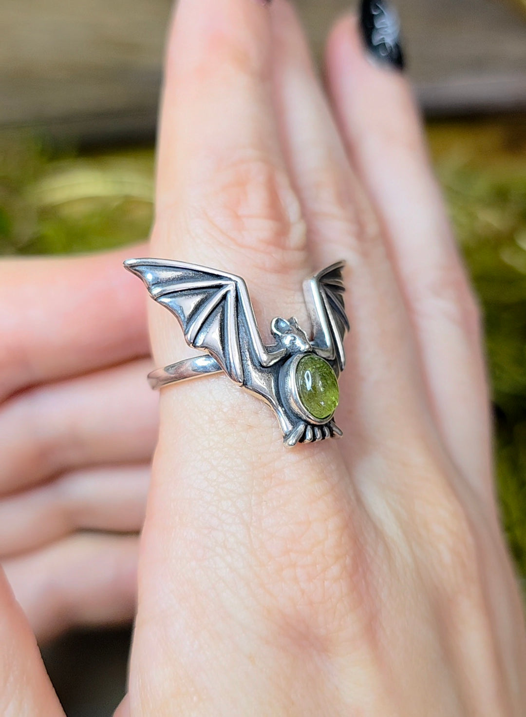 Green Garnet Bat Ring
