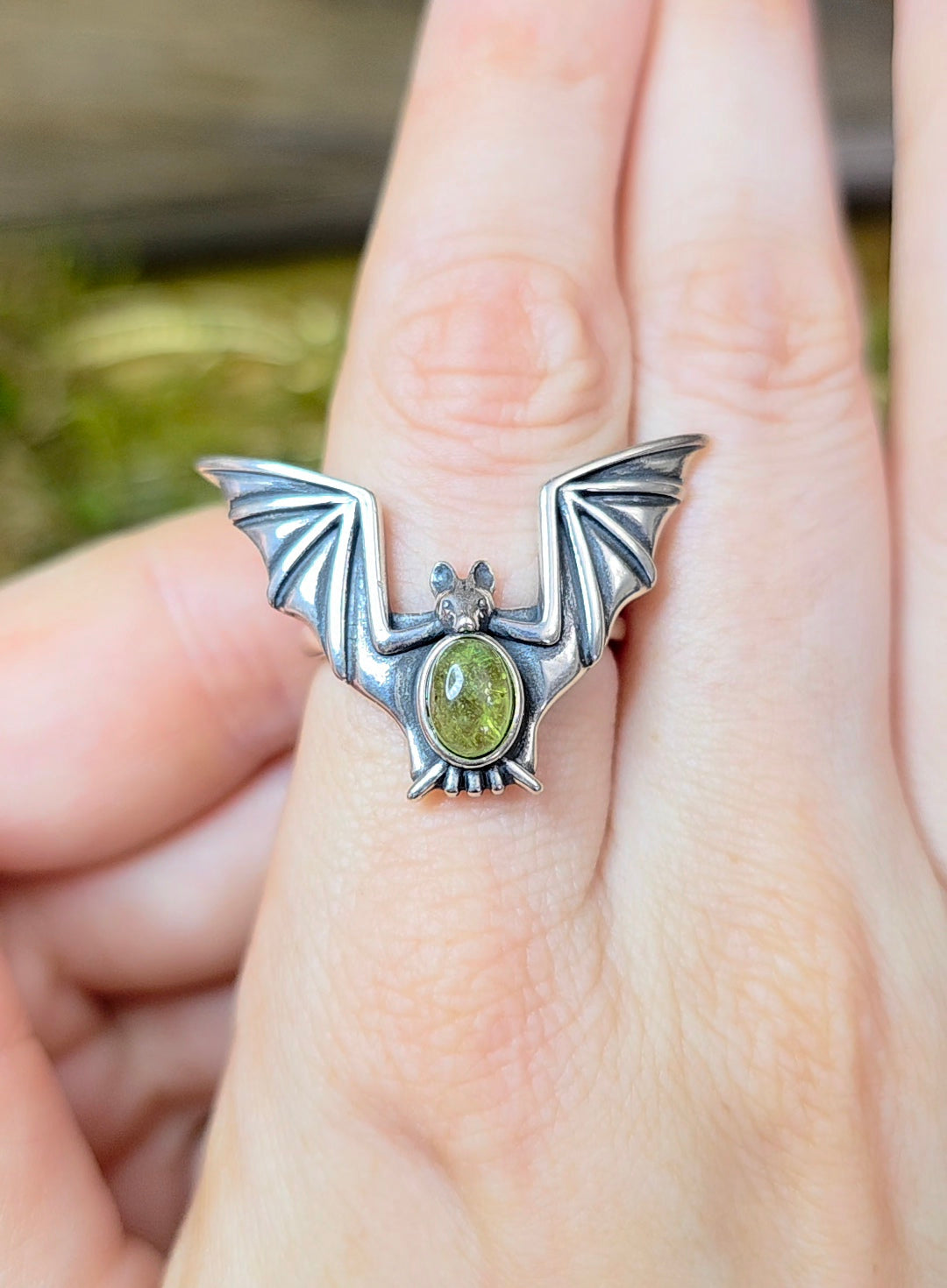 Green Garnet Bat Ring