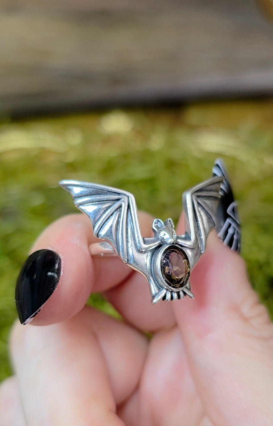 Smokey Quartz Bat Ring