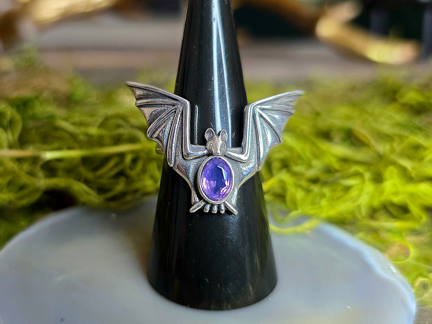 Lavender Moon Quartz Bat Ring