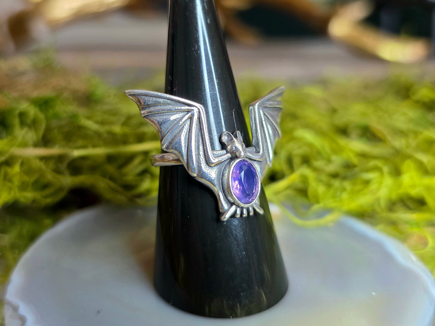 Lavender Moon Quartz Bat Ring