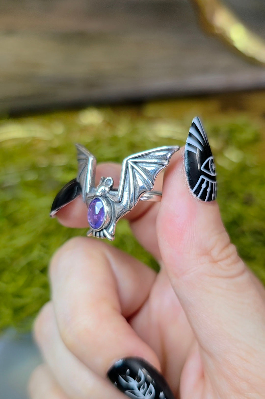 Lavender Moon Quartz Bat Ring