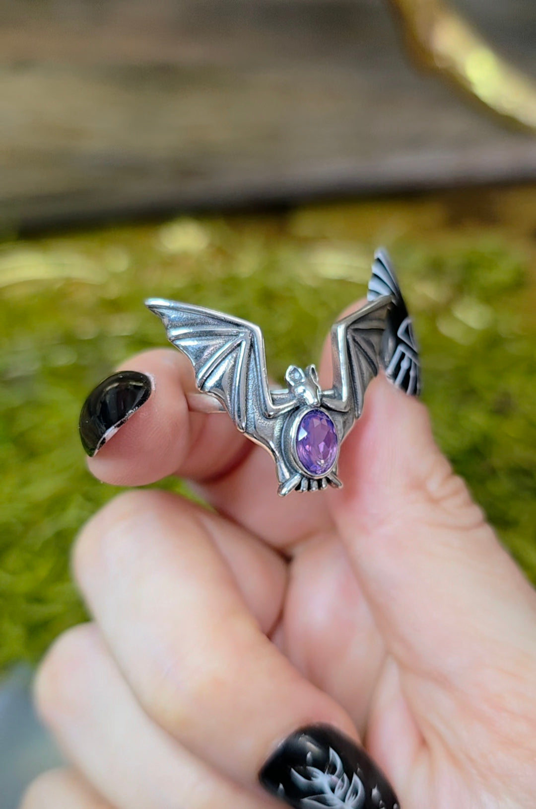 Lavender Moon Quartz Bat Ring