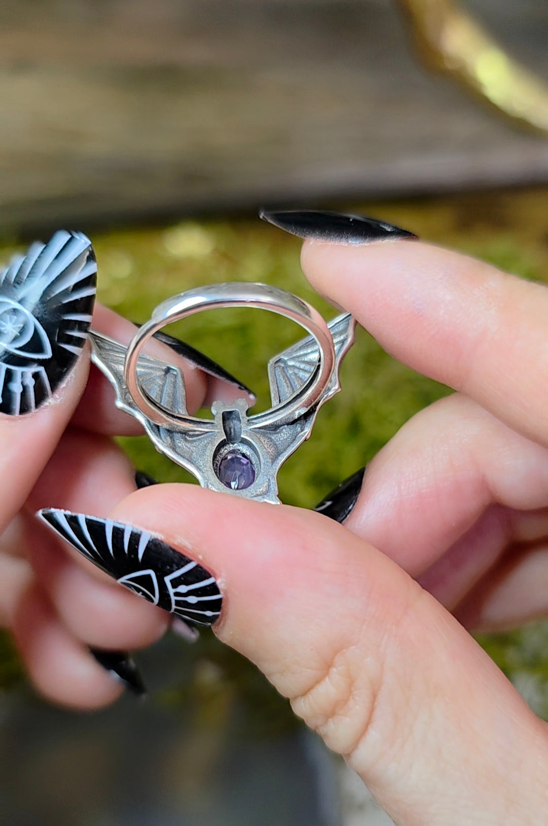 Lavender Moon Quartz Bat Ring