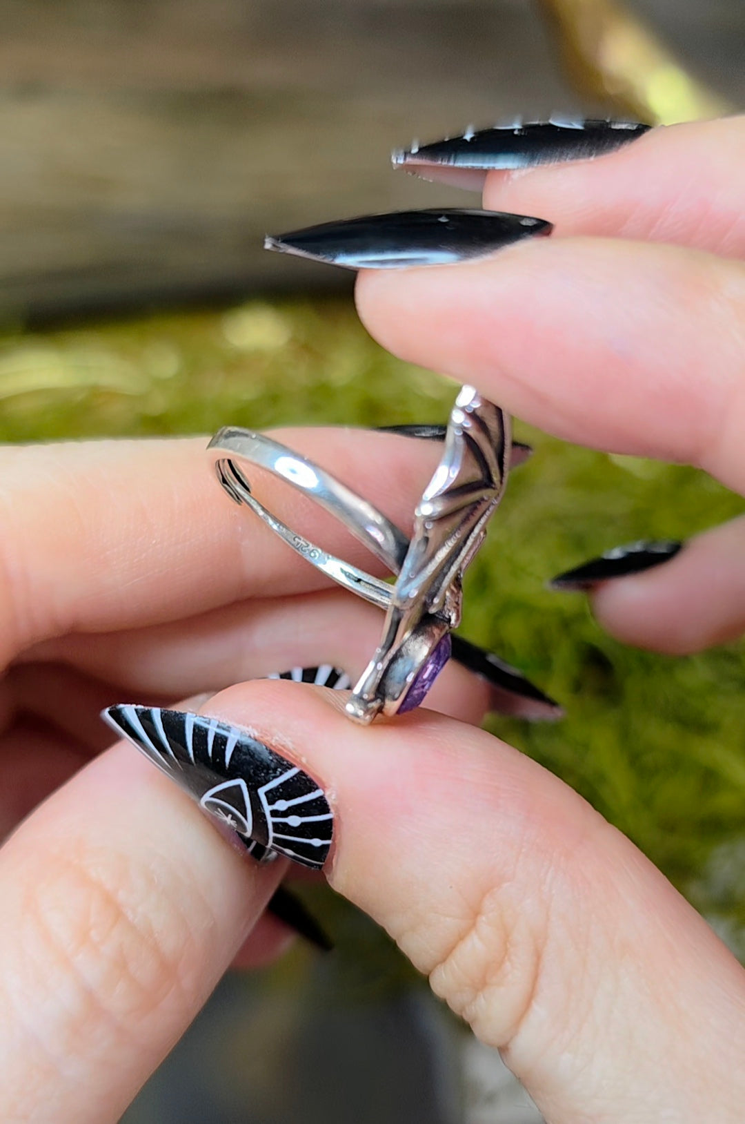 Lavender Moon Quartz Bat Ring