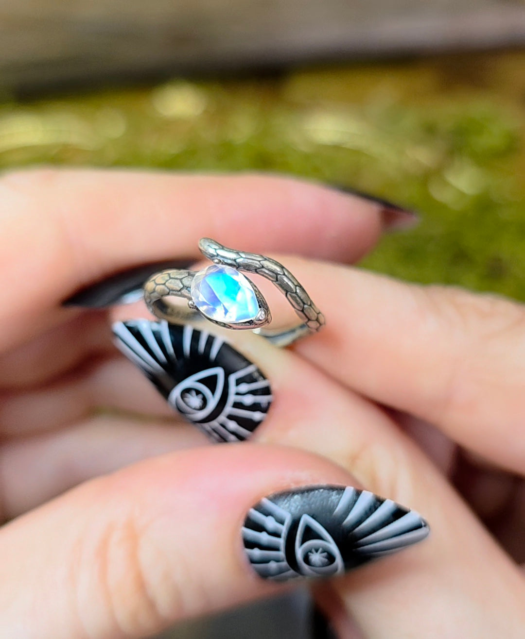 Rainbow Moonstone Snake Ring