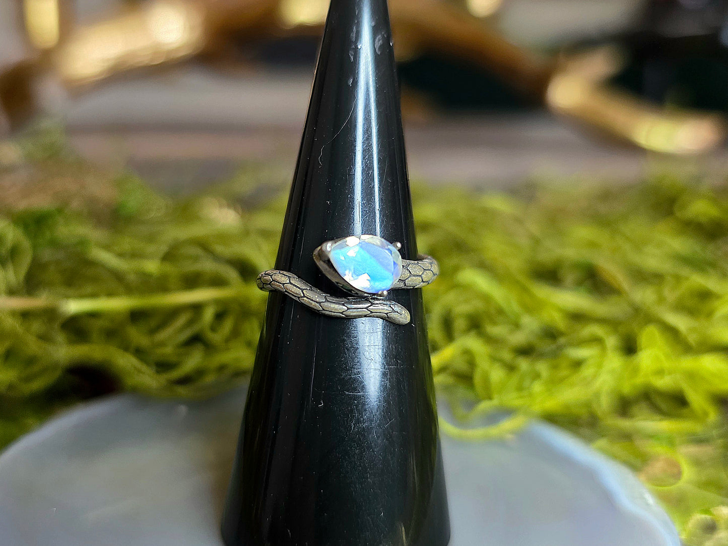 Rainbow Moonstone Snake Ring