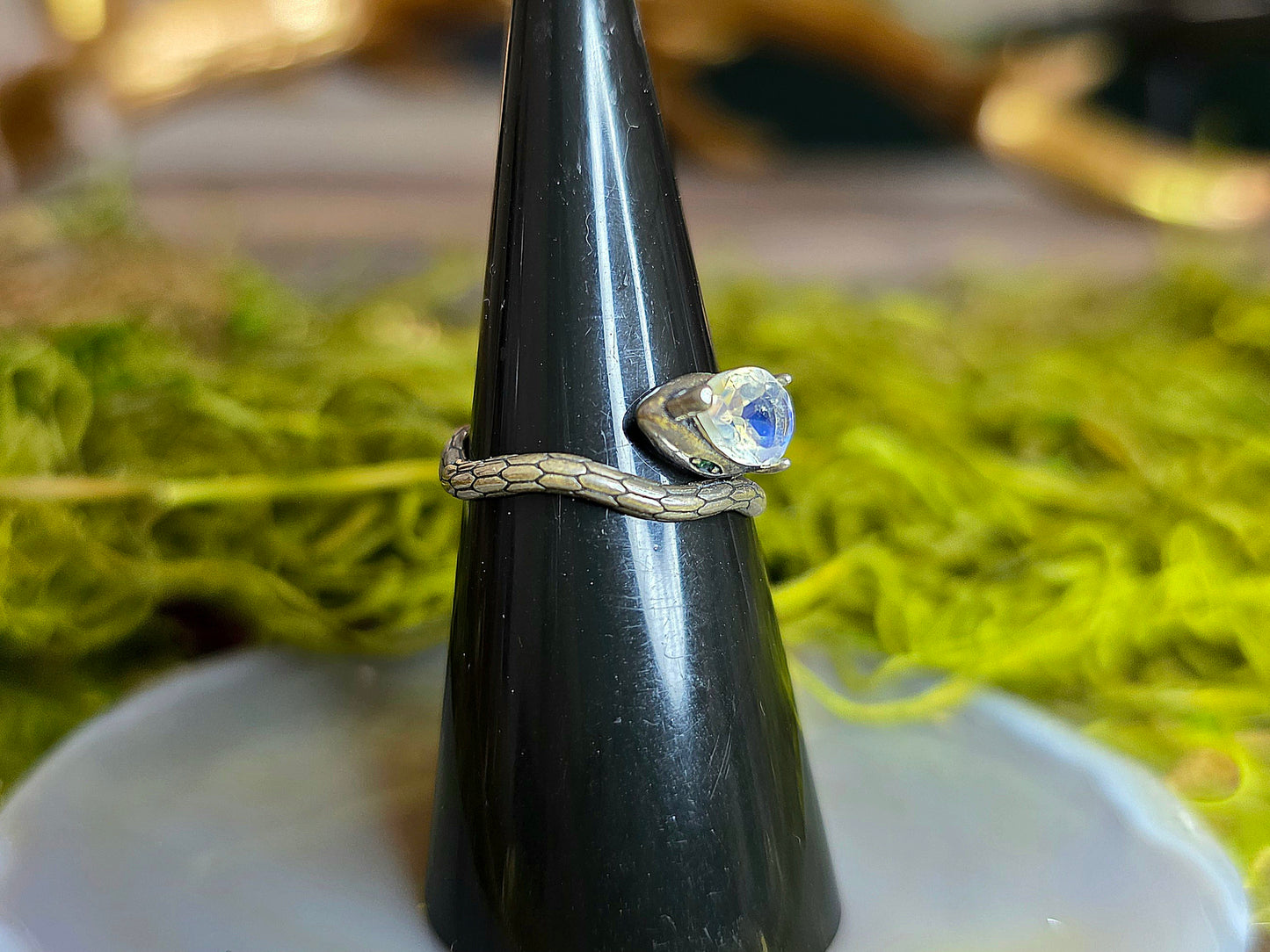 Rainbow Moonstone Snake Ring