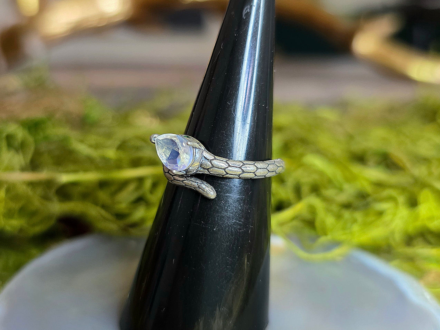 Rainbow Moonstone Snake Ring
