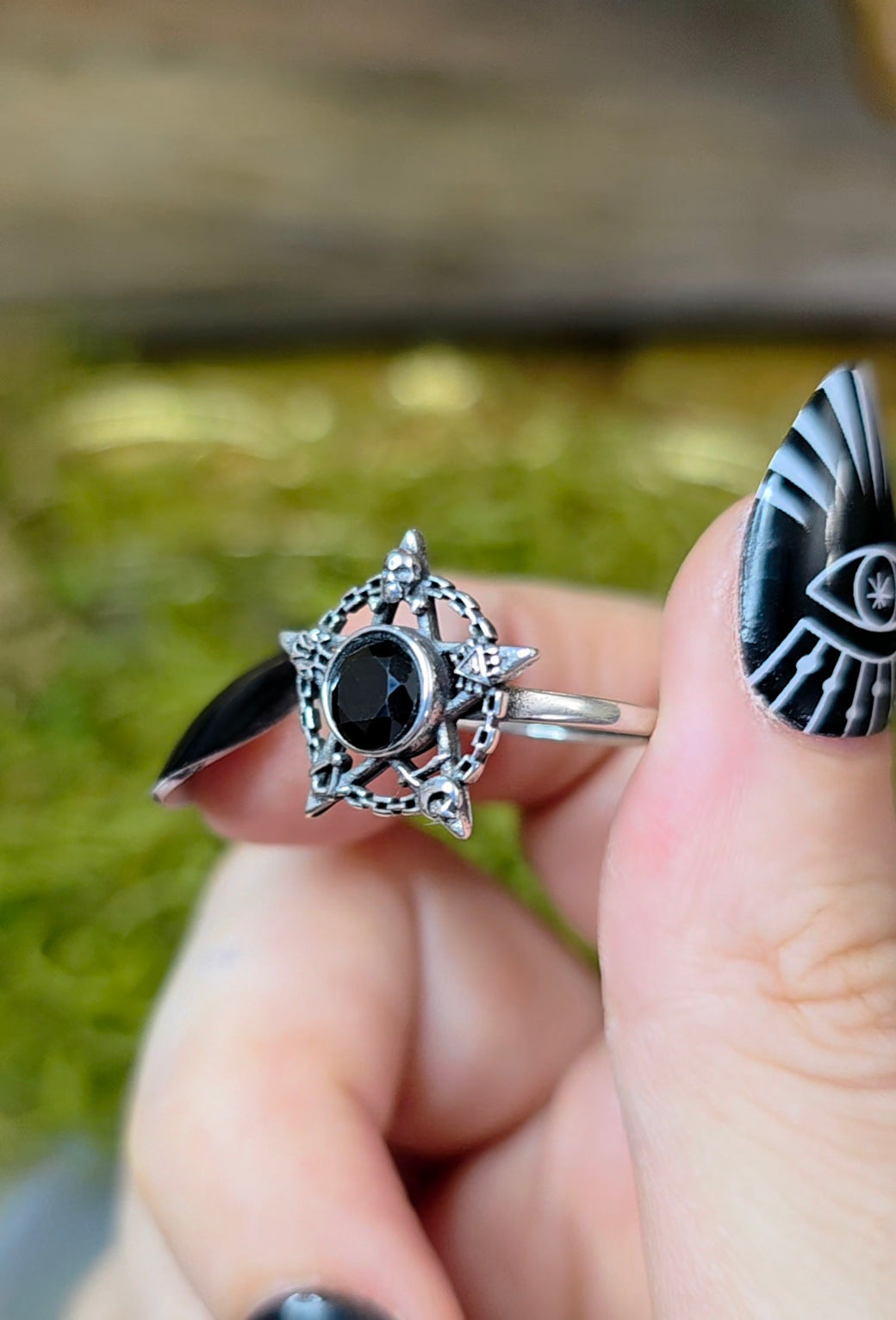 Black Spinel Pentagram Ring