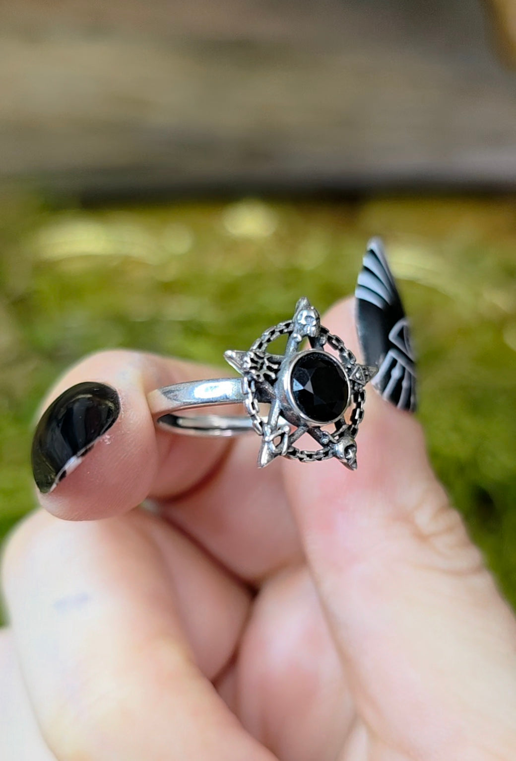 Black Spinel Pentagram Ring