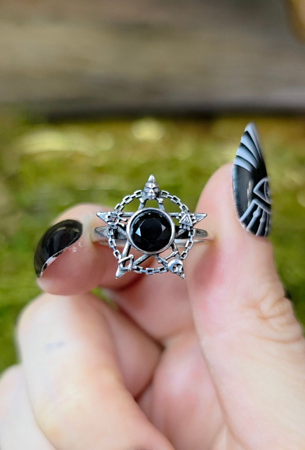 Black Spinel Pentagram Ring