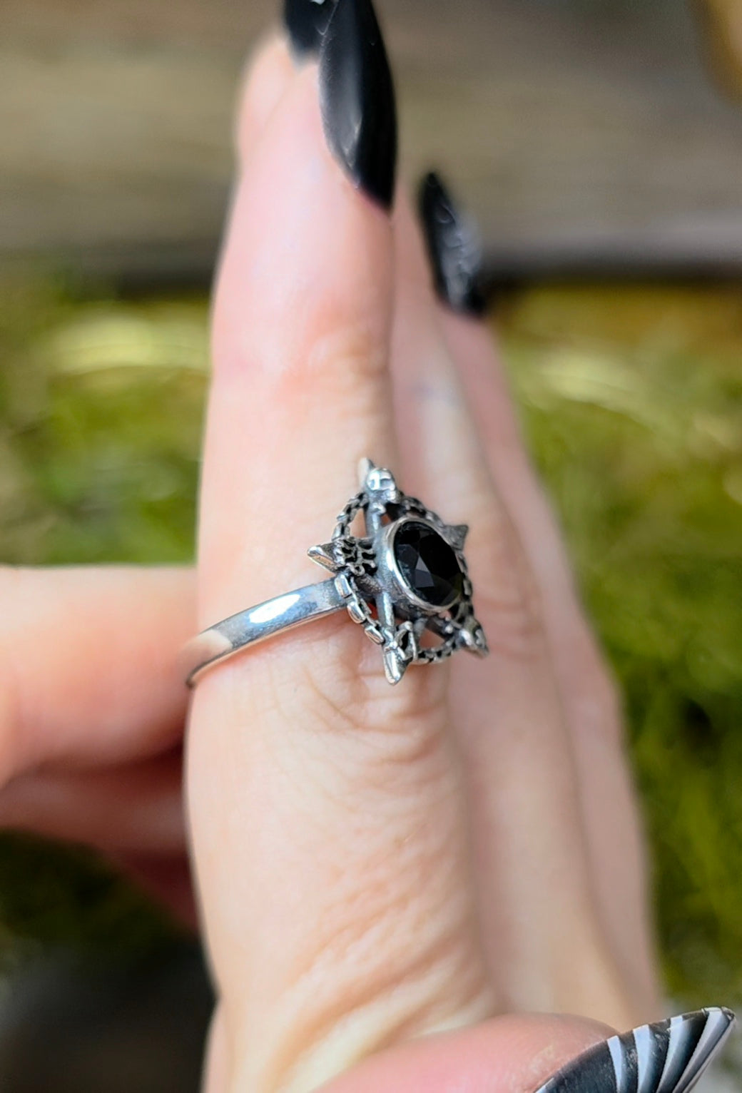 Black Spinel Pentagram Ring