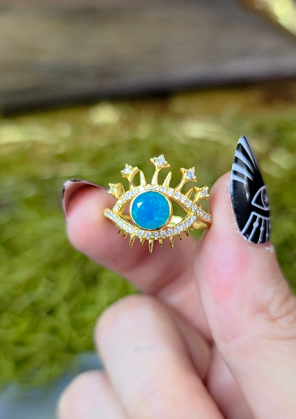 Blue Opal Evil Eye Ring