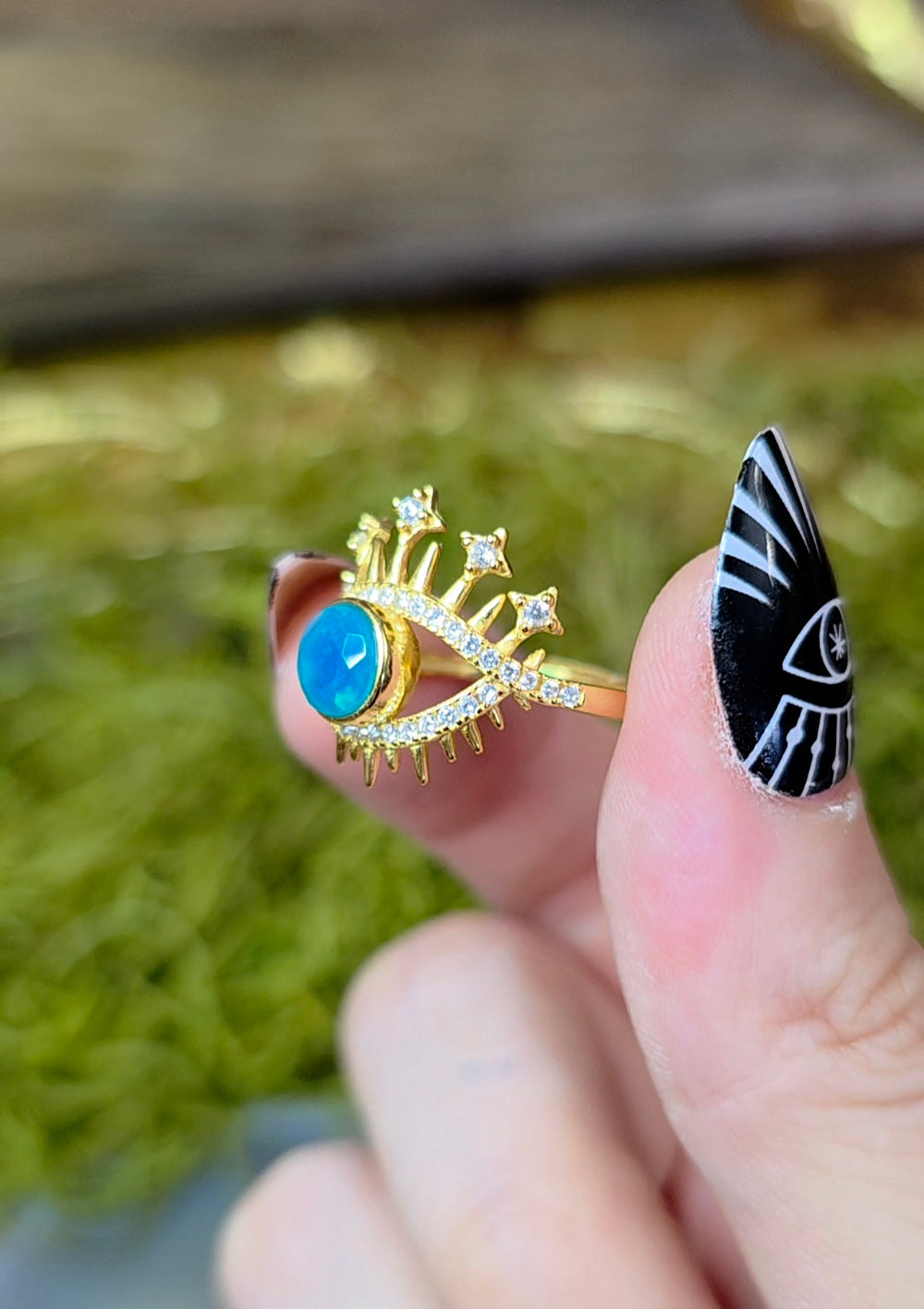 Blue Opal Evil Eye Ring