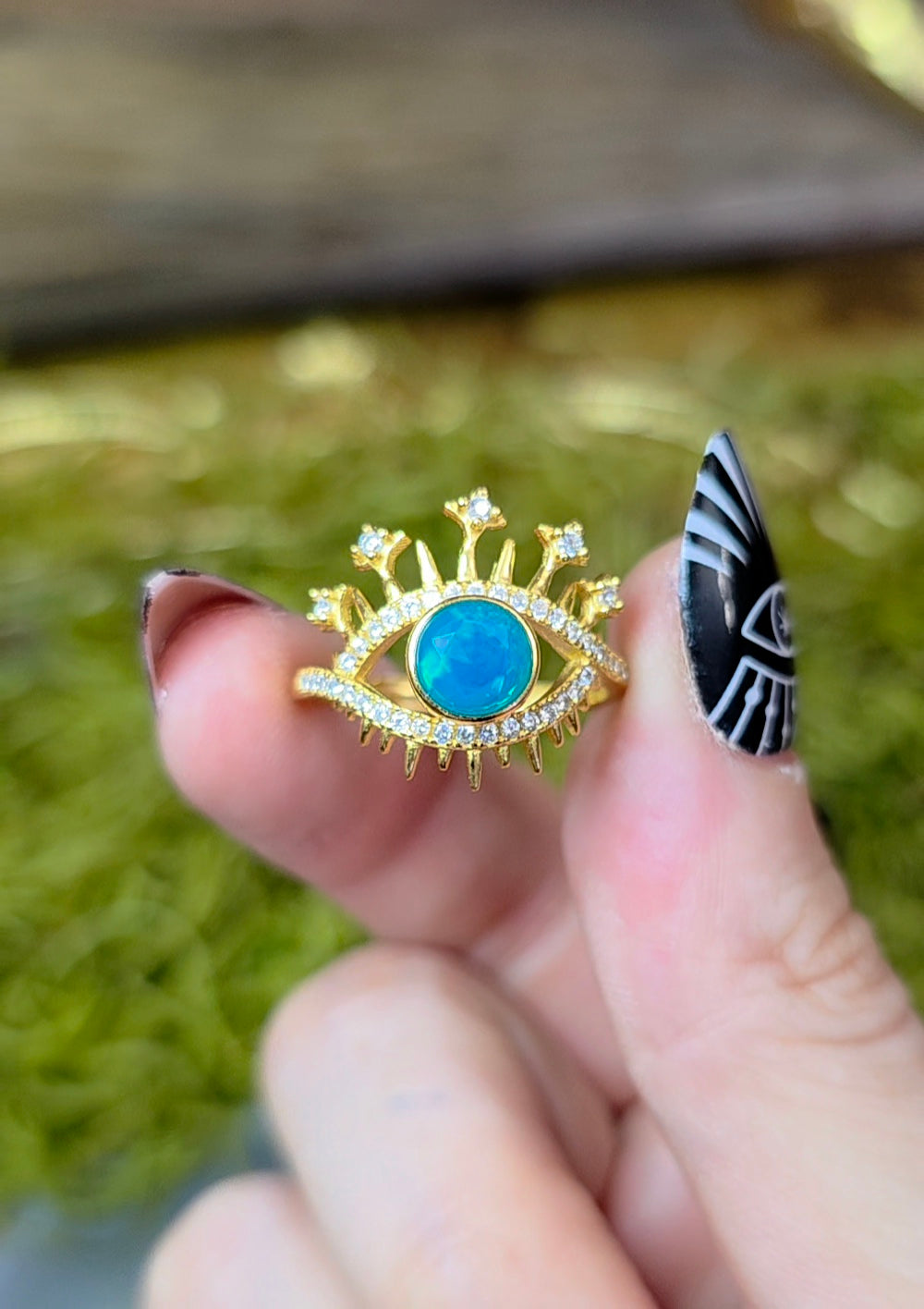 Blue Opal Evil Eye Ring