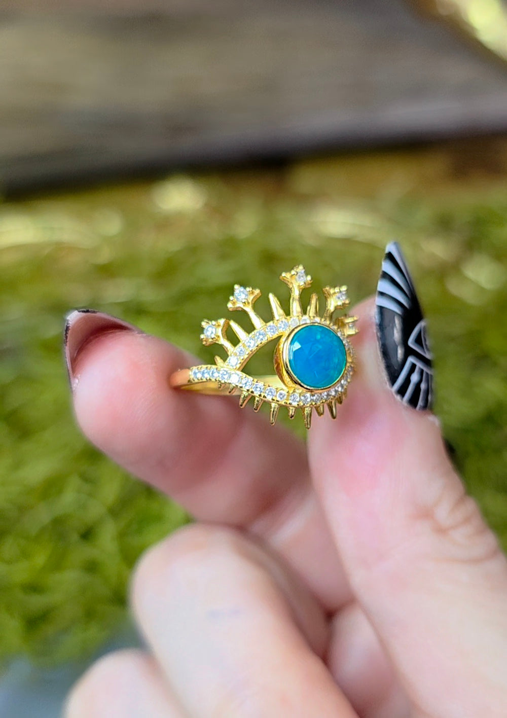 Blue Opal Evil Eye Ring