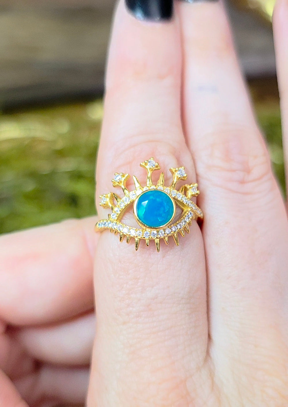 Blue Opal Evil Eye Ring