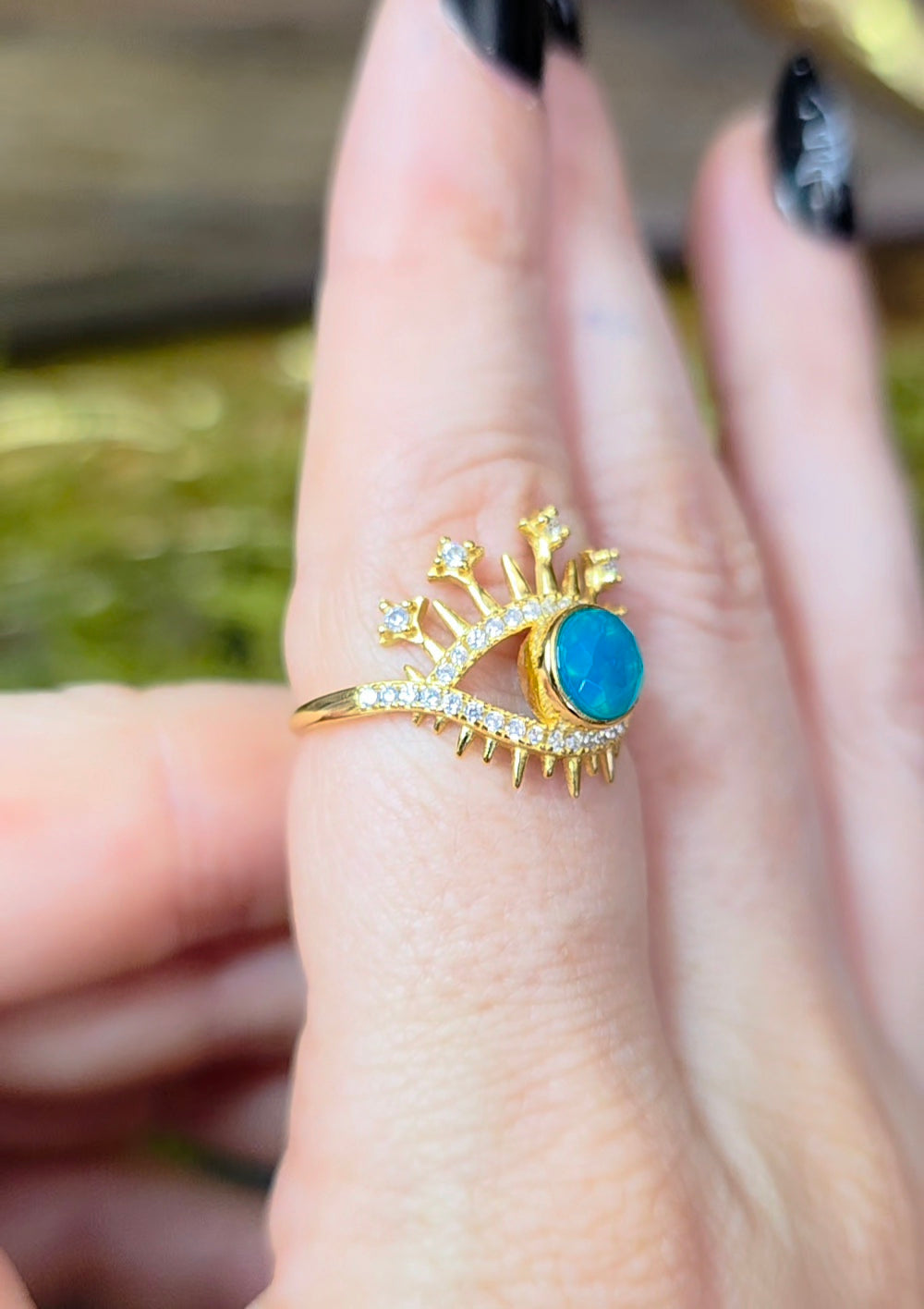 Blue Opal Evil Eye Ring
