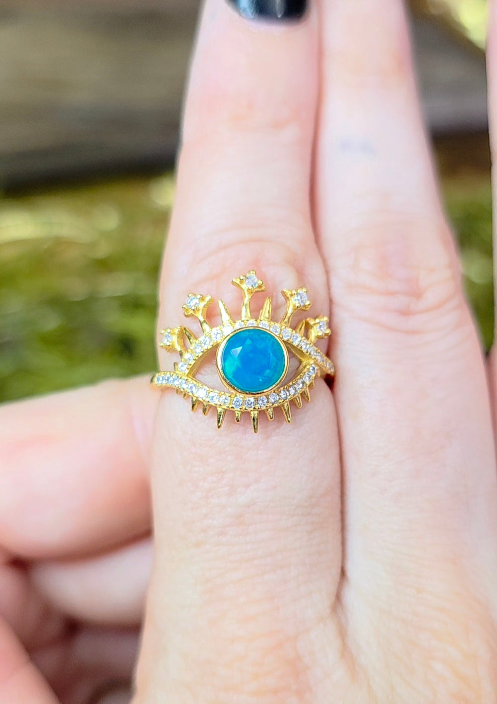 Blue Opal Evil Eye Ring