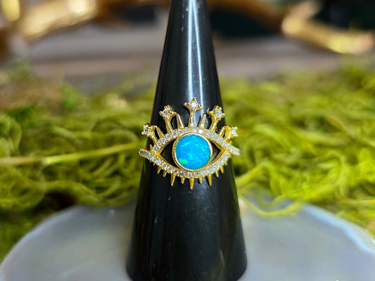 Blue Opal Evil Eye Ring