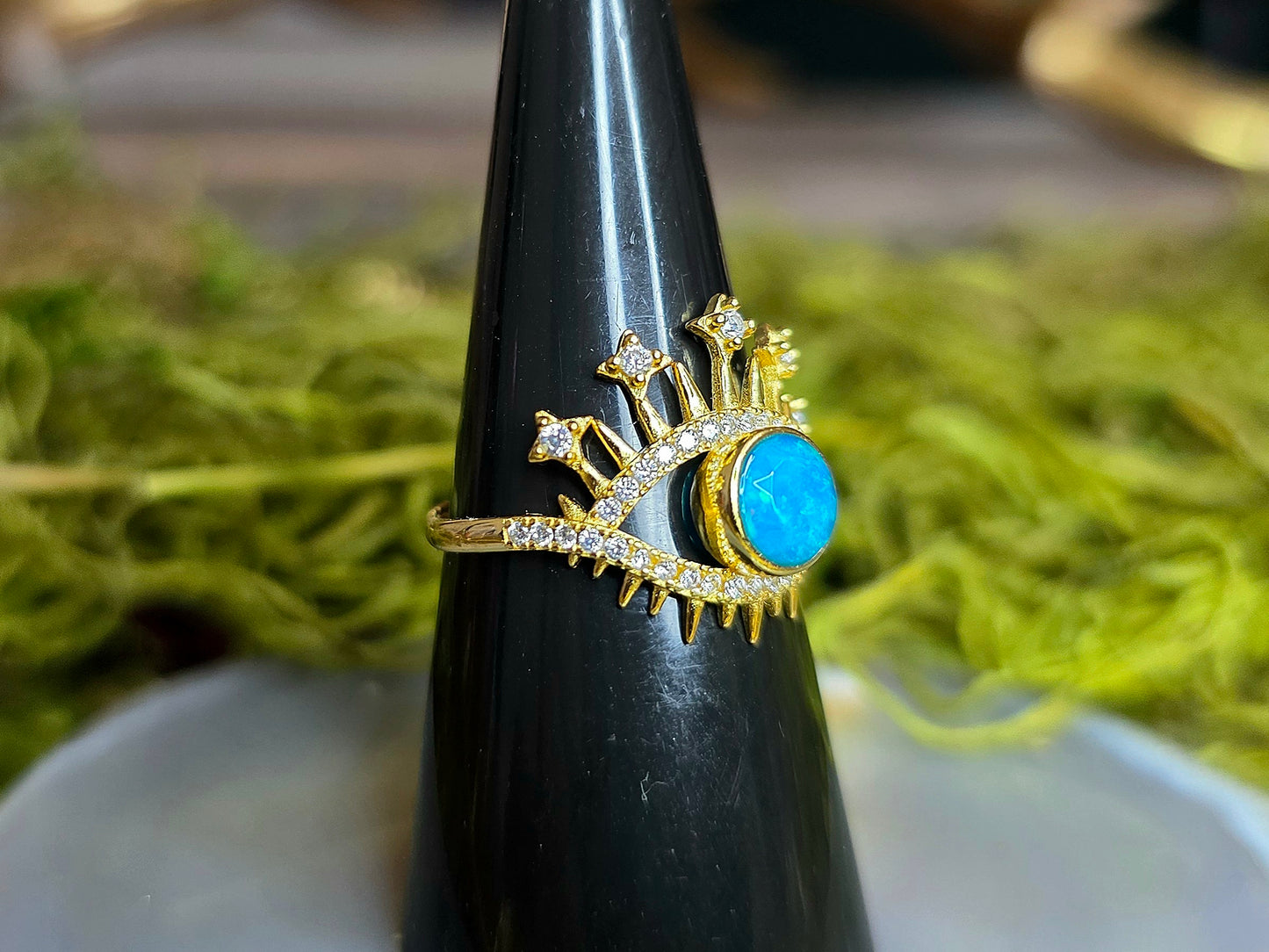 Blue Opal Evil Eye Ring