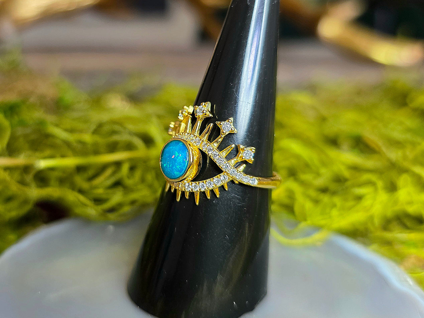 Blue Opal Evil Eye Ring
