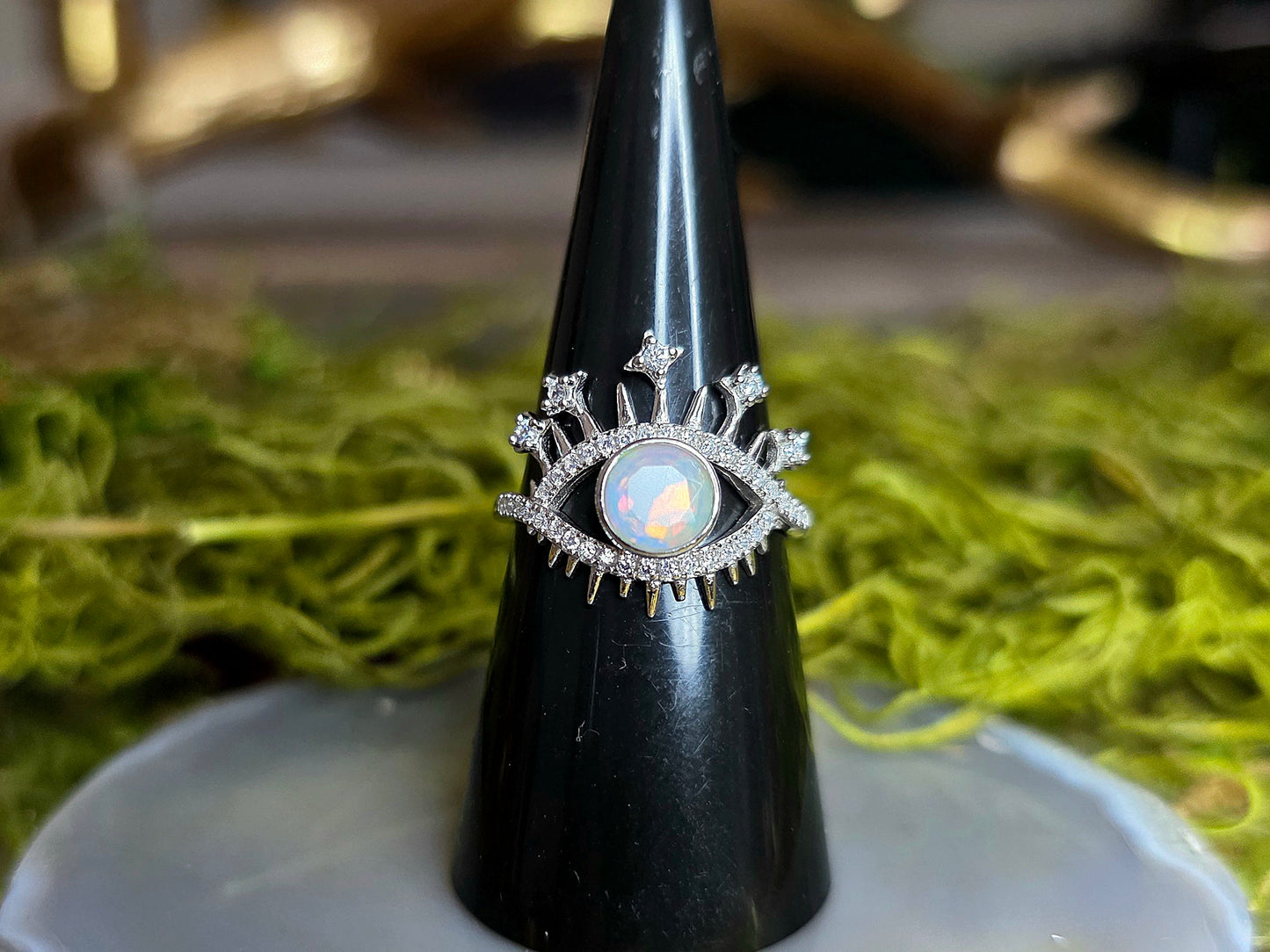 White Opal Evil Eye Ring A