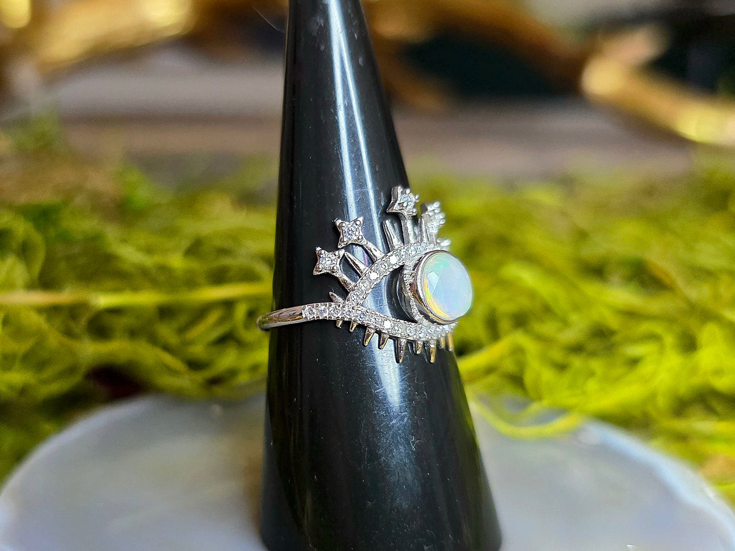 White Opal Evil Eye Ring A